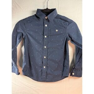 Original Penguin Boys Navy Blue Polka Dot Long Sleeve Button Down Shirt Size 6